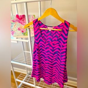 Lilly Pulitzer Silk Cosmos Tank in I Got Lucky (Bennet Blue Pop), Size Small